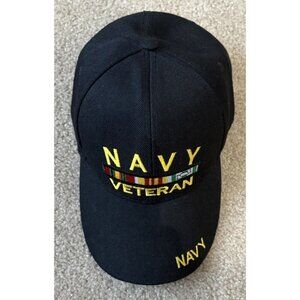 Navy Veteran Black Top Cap Hat Embroidered w/Tags One Size Adjustable Ball